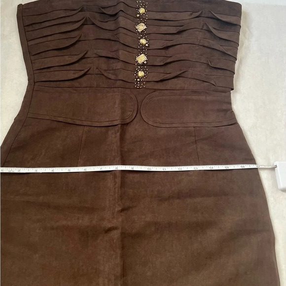 Adrienne Vittadini Faux Suede Bustier Dress Brown Rhinestone Medium - Picture 10 of 11